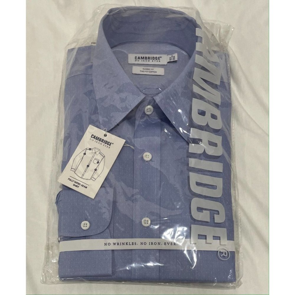 CAMBRIDGE Classic Fit Two Ply Cotton Men's Blue Shirt 15.5/34.5